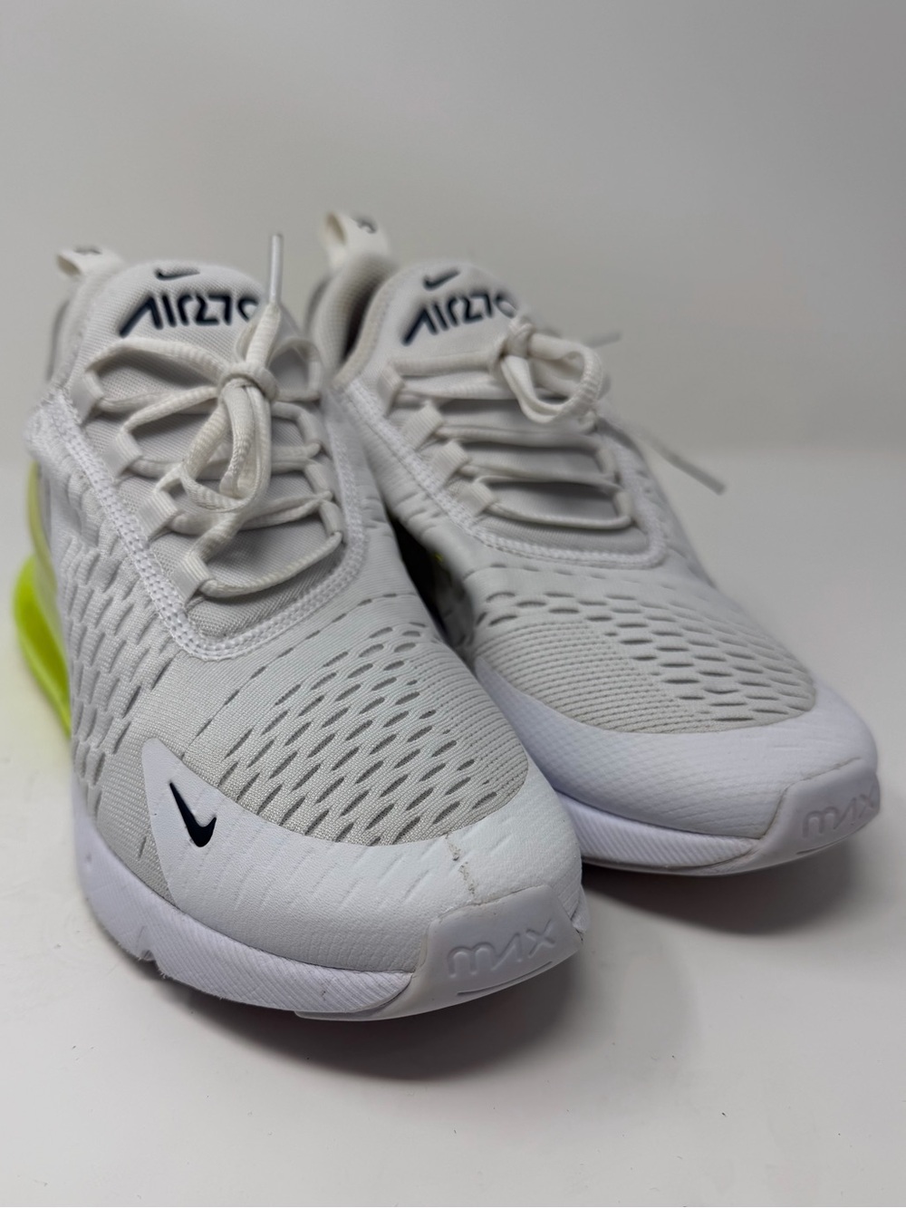 Nike Kids Air Max 270 White with Neon Lime Heel Accent Sz. 7y